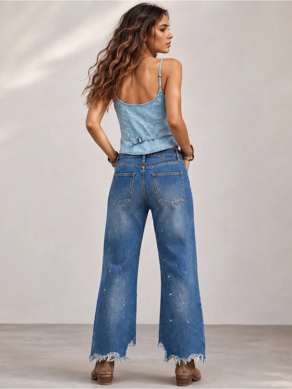 We The Free Free People Twenty Eight Distressed Paint Spotting Raw Hem Jeans